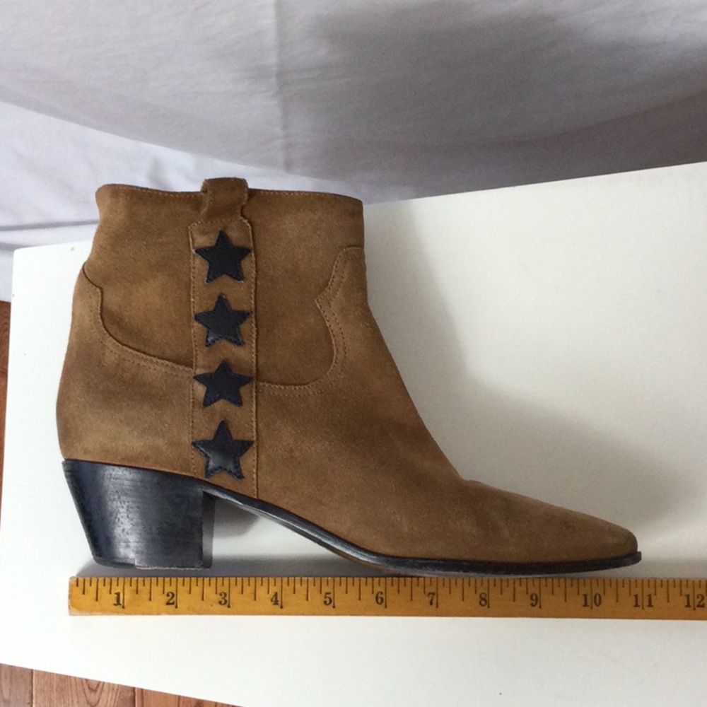 Saint Laurent Tan Suede Boots with Black Leather Star Accents - Picture 11 of 13